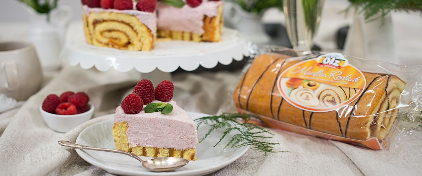 Ölz Marillen Roulade als Himbeer Charlotte