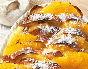 Ölz Butter Zopf als Scheiterhaufen mit Orangen