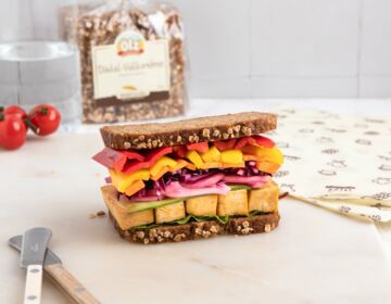 Ölz Dinkel Vollkorn Brot Regenbogen Pausenbrot mit Red-Curry-Tofu